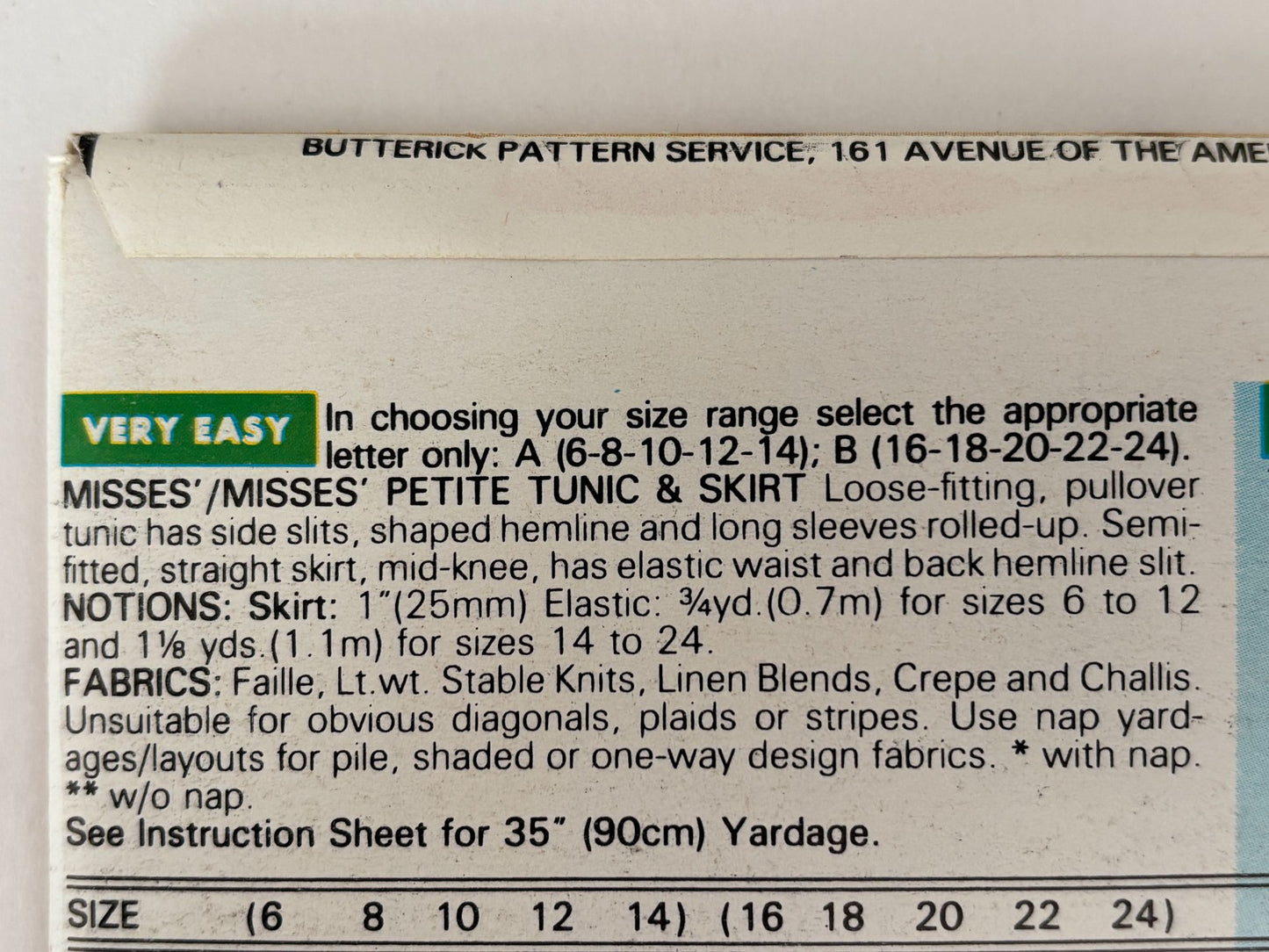 Butterick Sewing Pattern 6622 Misses Tunic Skirt Minimalist Easy 6 8 10 12 14 UC