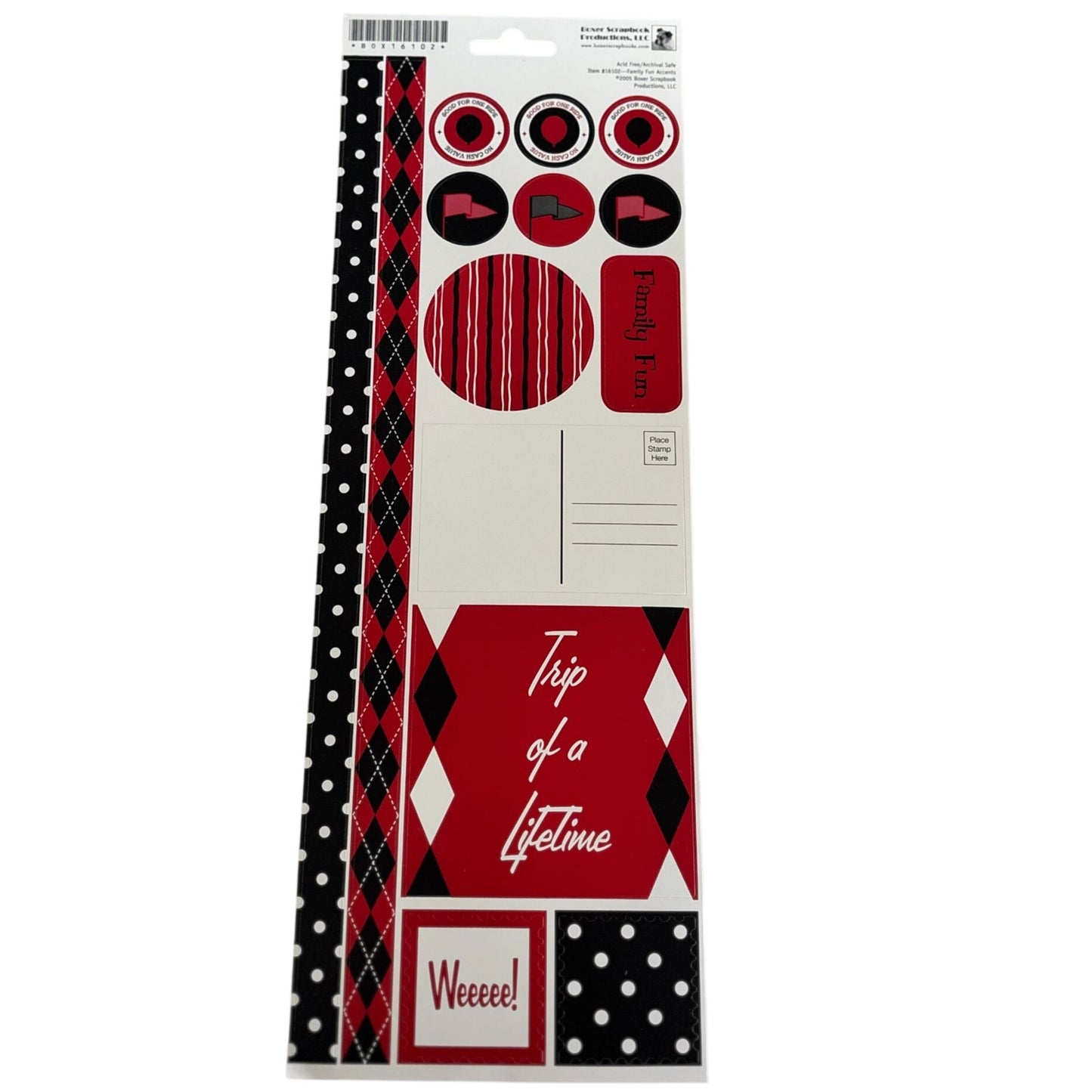 Boxer Scrapbook Stickers Family Fun Travel Acid-Free Archival Safe Polka Dot Red Black Set