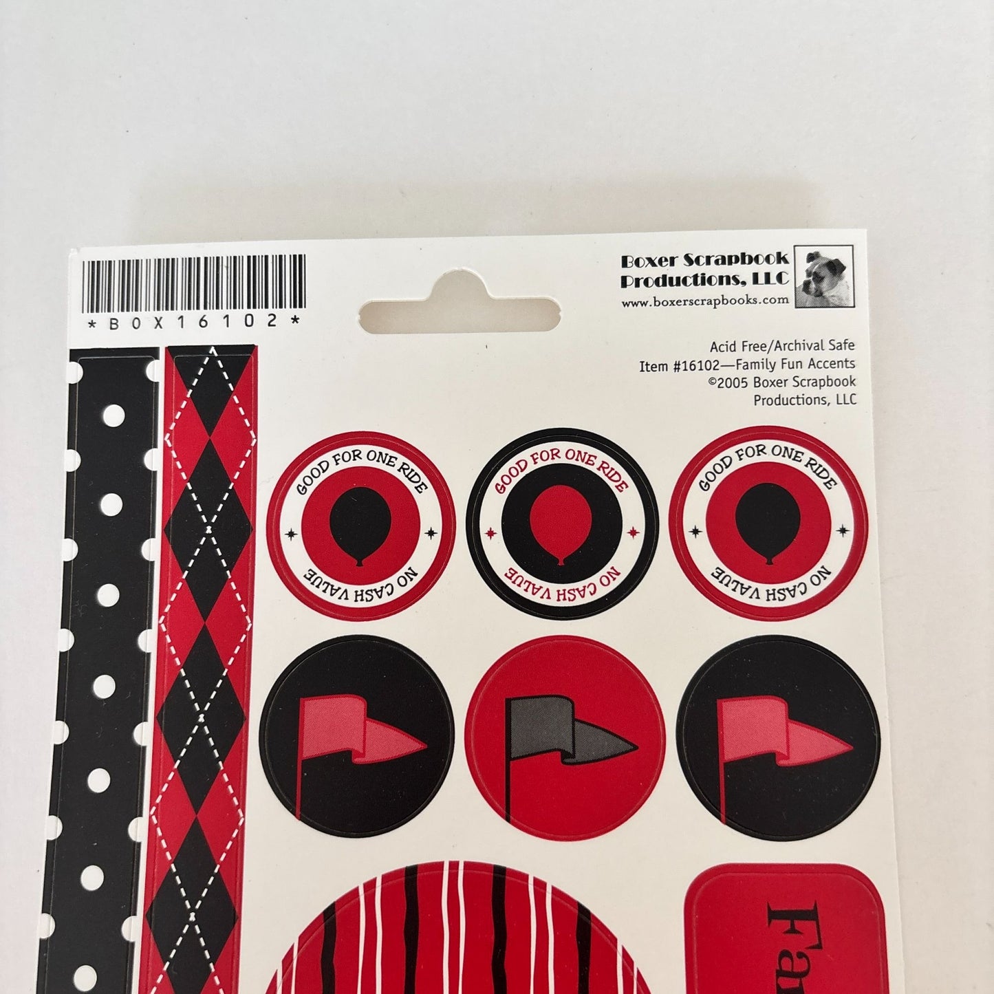 Boxer Scrapbook Stickers Family Fun Travel Acid-Free Archival Safe Polka Dot Red Black Set