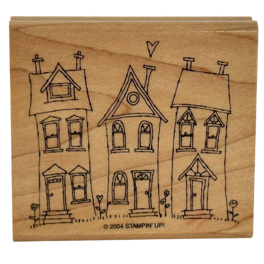 Stampin Up Rubber Stamp Houses Neighbor Real Estate Neighborhood Village Wooden