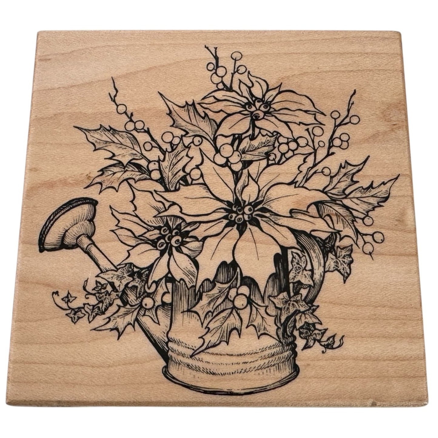 PSX Rubber Stamp Christmas Poinsettia Watering Can Country Holidays Holly K-2373