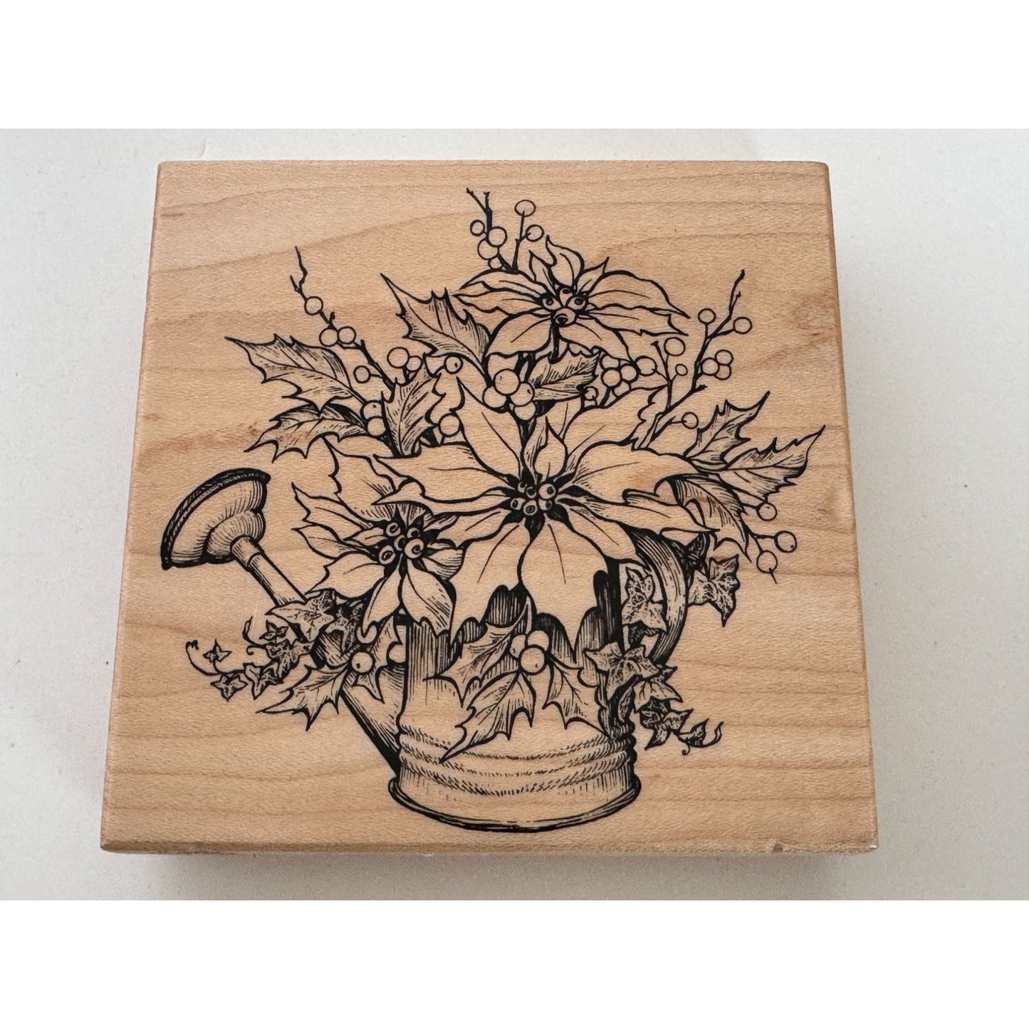 PSX Rubber Stamp Christmas Poinsettia Watering Can Country Holidays Holly K-2373