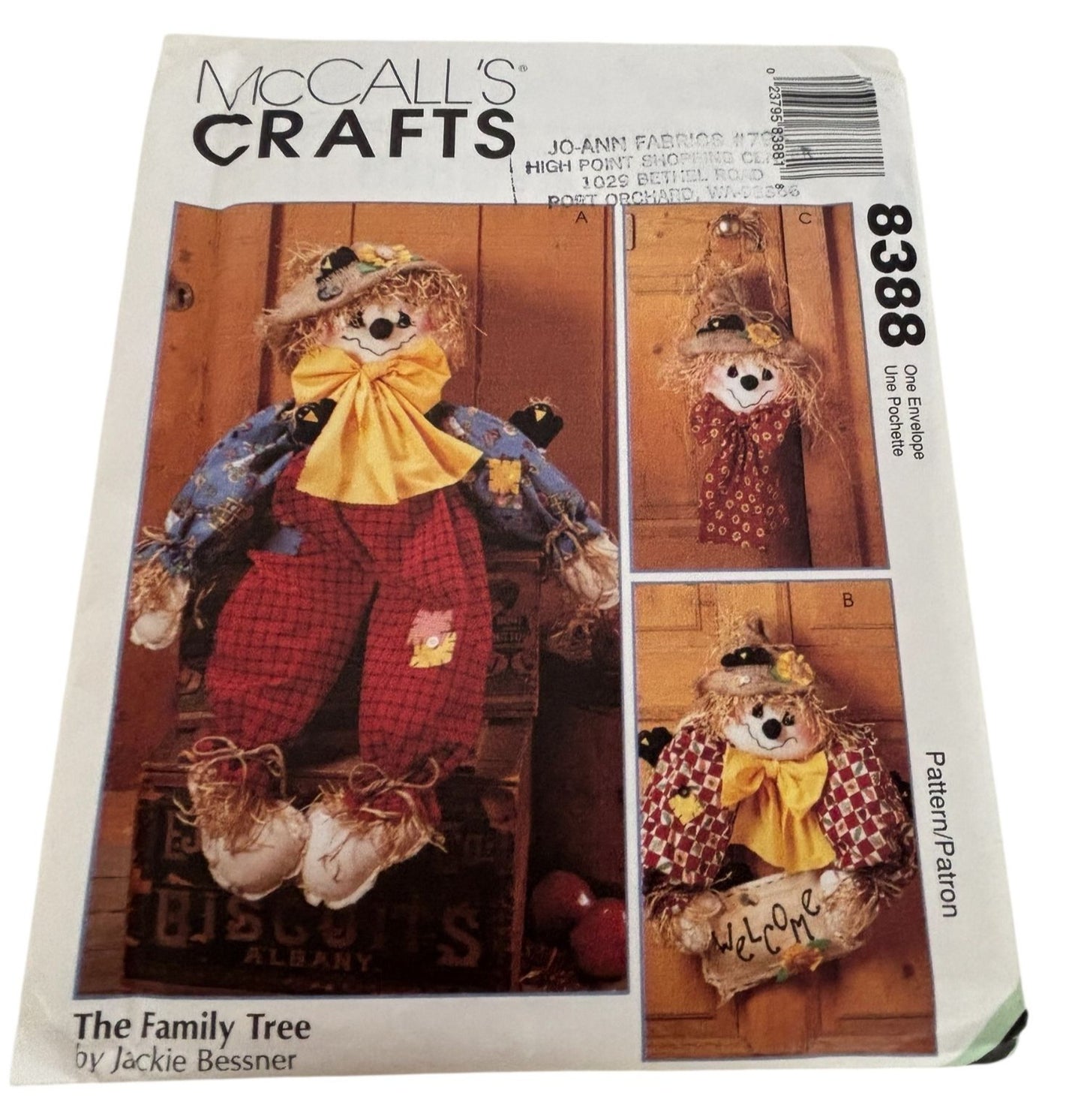 McCalls Crafts Sewing Pattern 8388 Scarecrow Doll Door Wreath Fall Home Decor UC