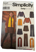 Simplicity Sewing Pattern 5945 Pants Skirt Vest Scarf Top Girls 8-16 Preppy Easy