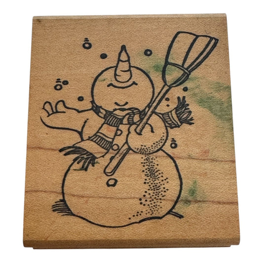 The Stamp Pad Co Rubber Stamp Snowman Broom Scarf Happy Christmas Cardmaking