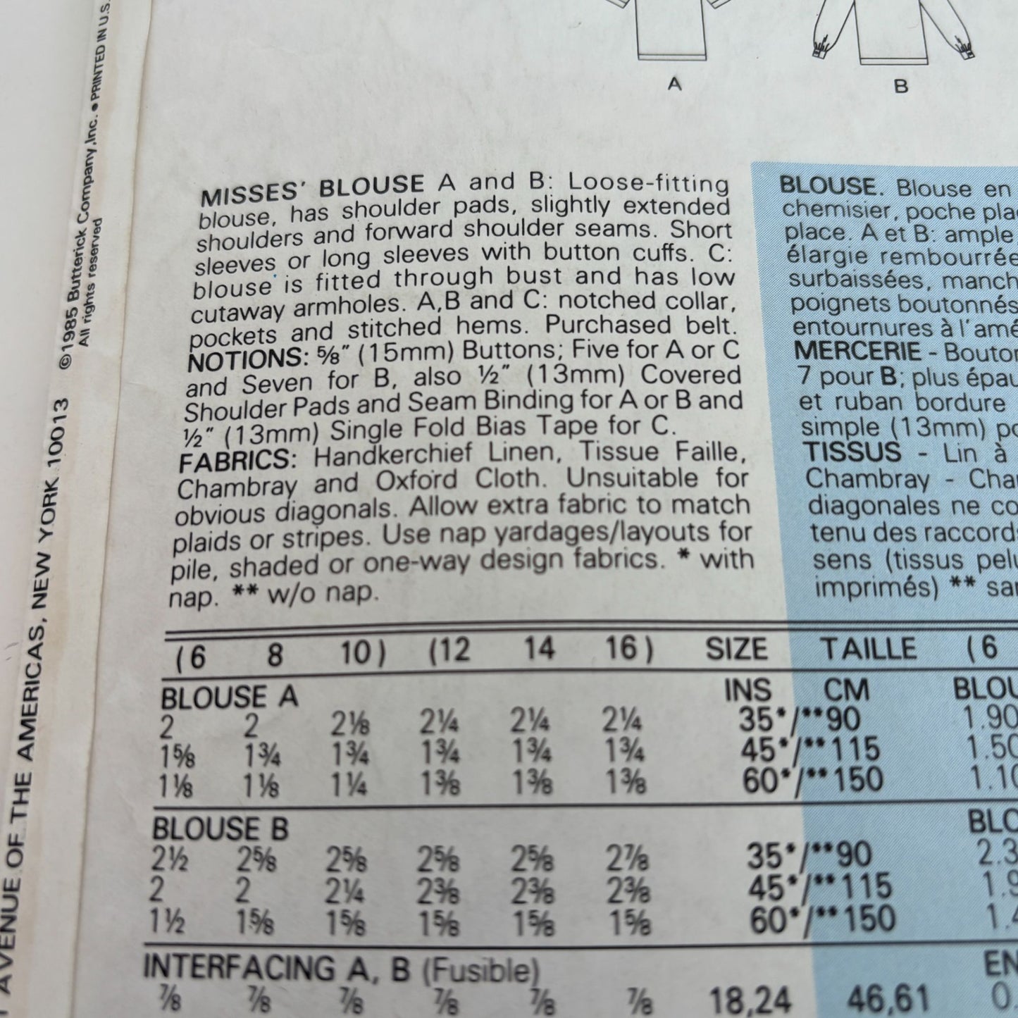 Butterick Sewing Pattern 3297 Work Blouse Shirt Top Vintage 1980s 12 14 16 CUT