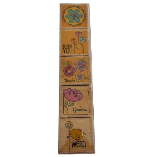 Thank You Rubber Stamp Set 5 Thank You Sentiments Cardmaking Merci Gracias Cardmaking Wood Mounted