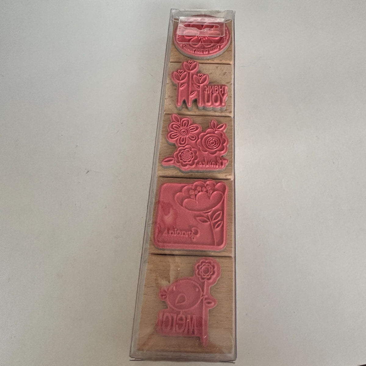 Thank You Rubber Stamp Set 5 Thank You Sentiments Cardmaking Merci Gracias Cardmaking Wood Mounted