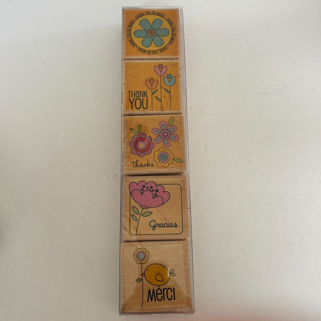 Thank You Rubber Stamp Set 5 Thank You Sentiments Cardmaking Merci Gracias Cardmaking Wood Mounted