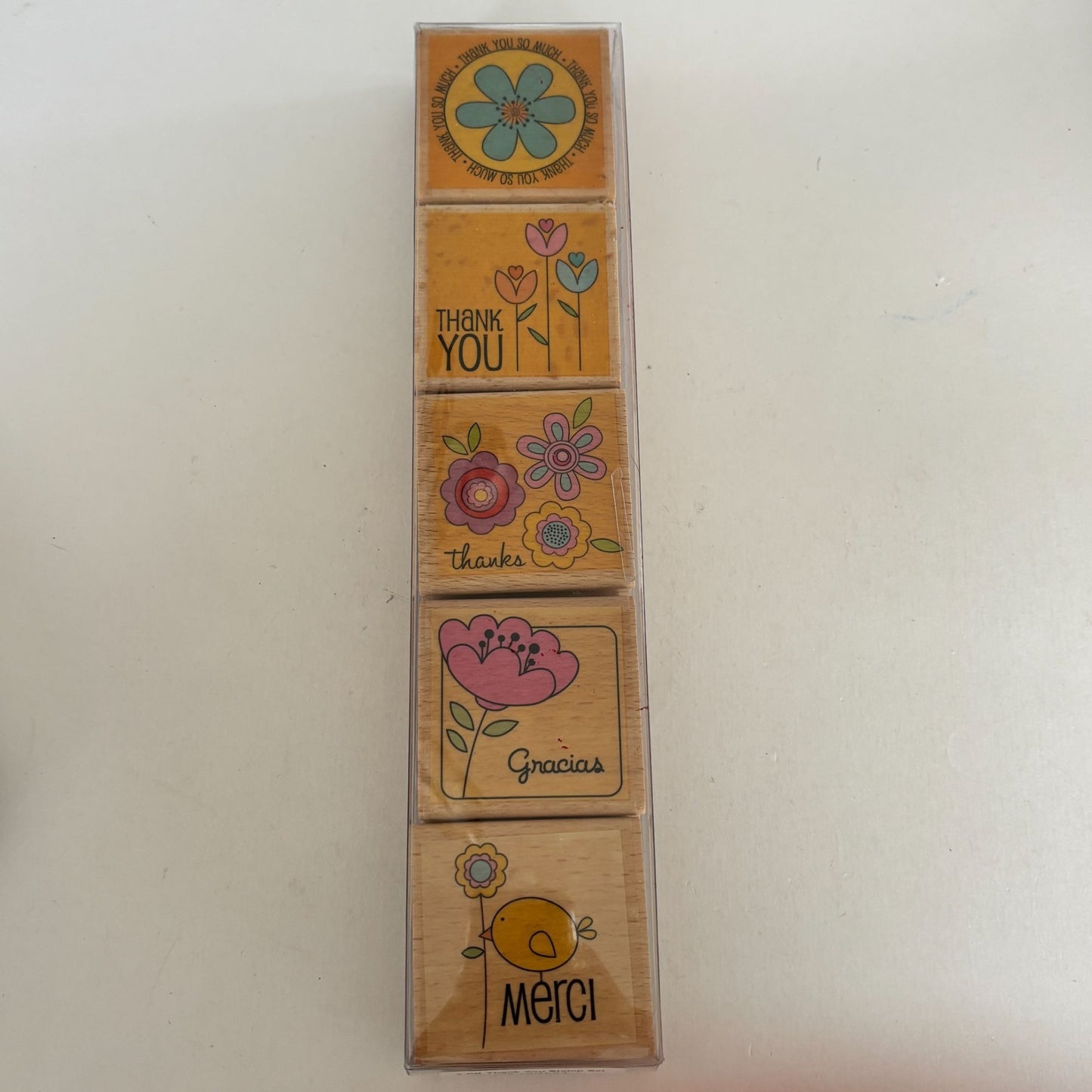 Thank You Rubber Stamp Set 5 Thank You Sentiments Cardmaking Merci Gracias Cardmaking Wood Mounted