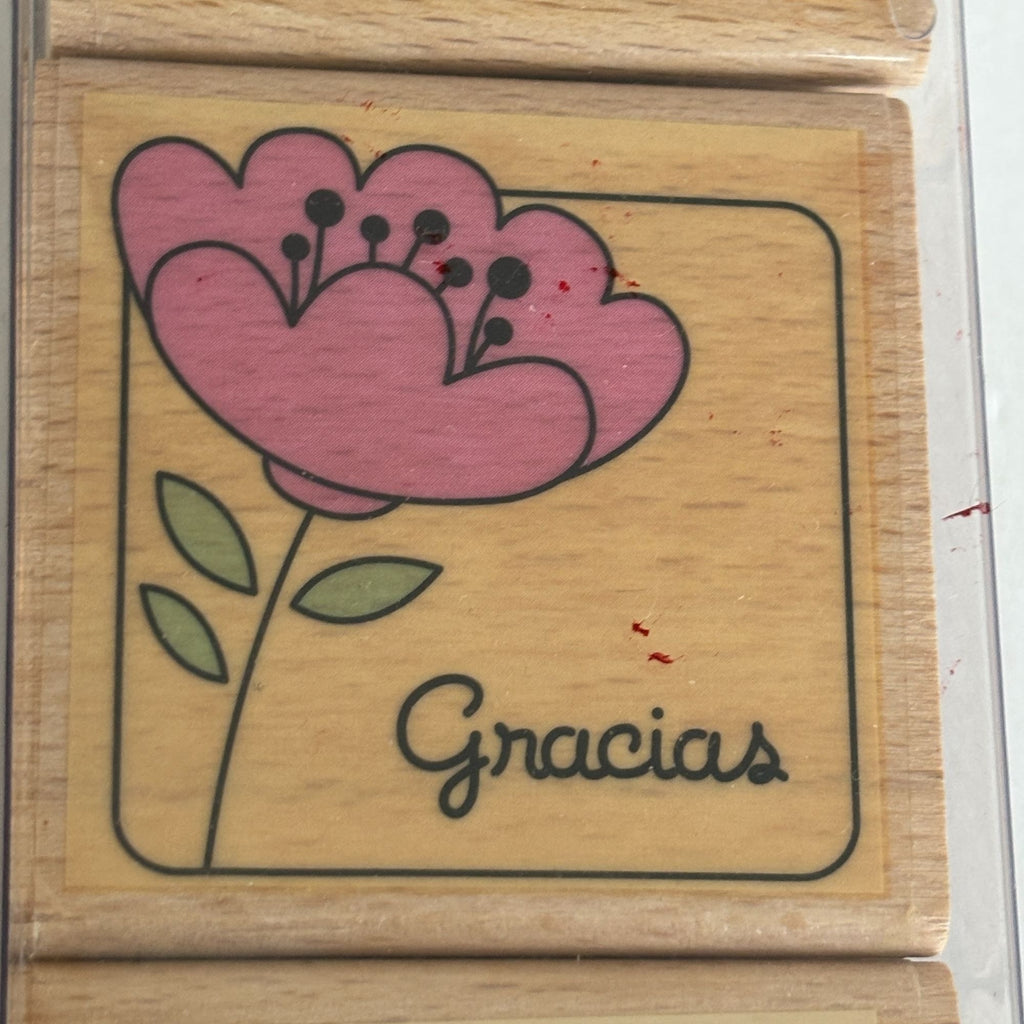 Thank You Rubber Stamp Set 5 Thank You Sentiments Cardmaking Merci Gracias Cardmaking Wood Mounted