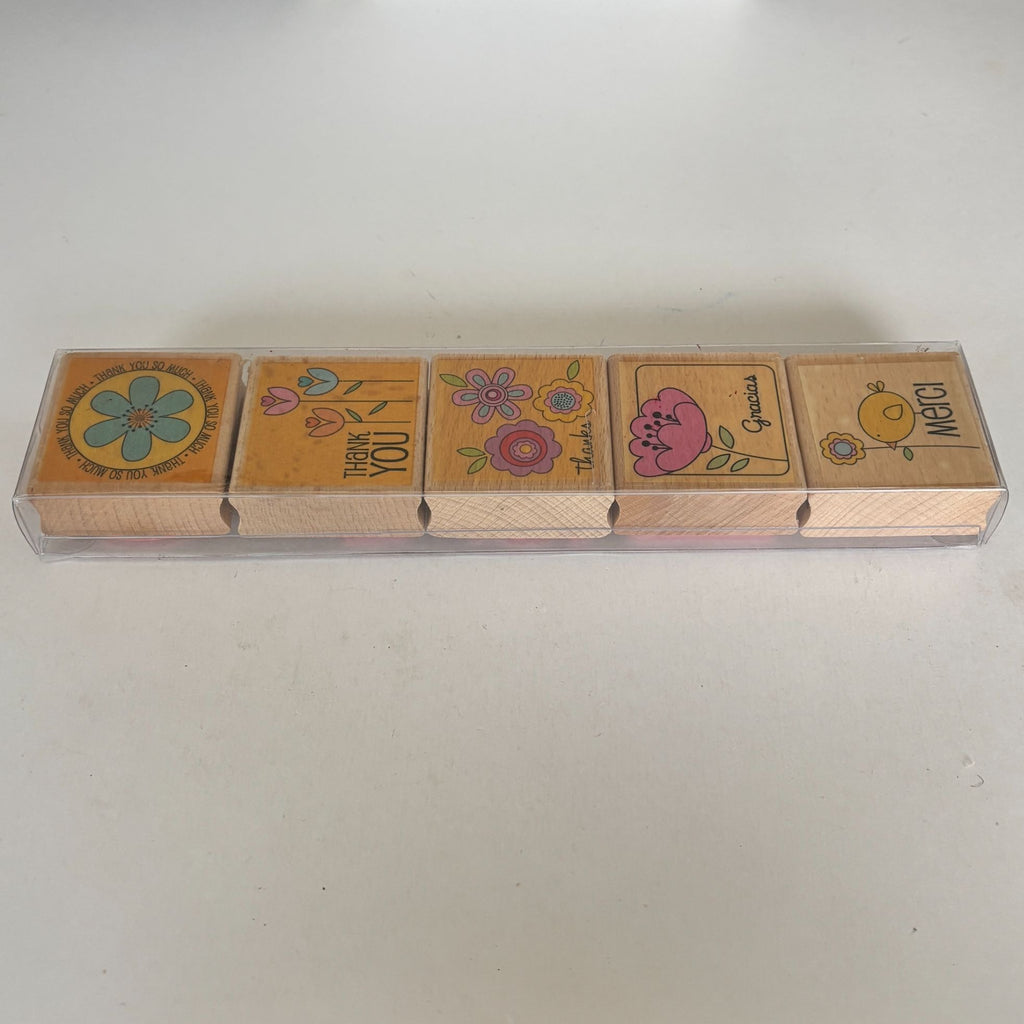 Thank You Rubber Stamp Set 5 Thank You Sentiments Cardmaking Merci Gracias Cardmaking Wood Mounted
