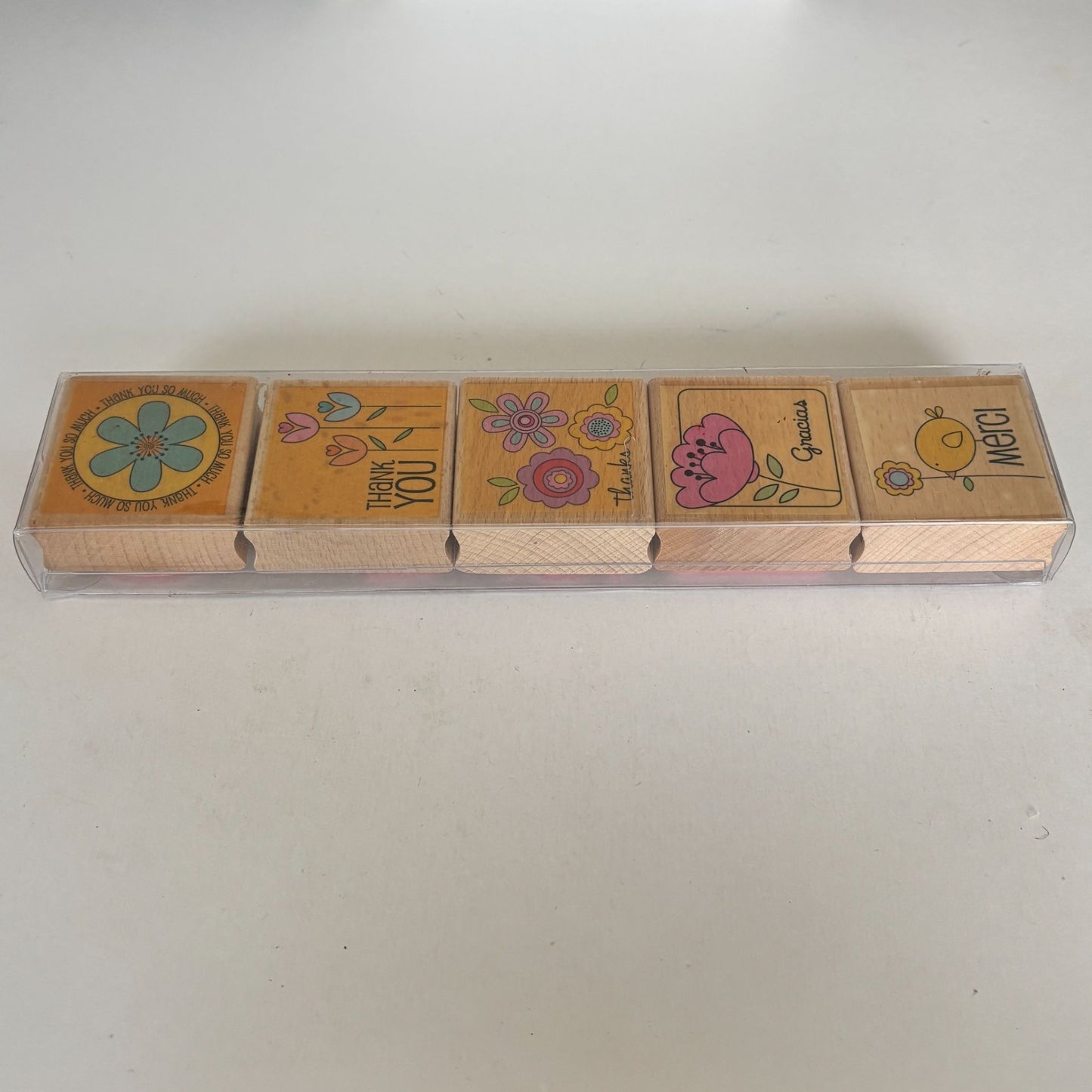 Thank You Rubber Stamp Set 5 Thank You Sentiments Cardmaking Merci Gracias Cardmaking Wood Mounted