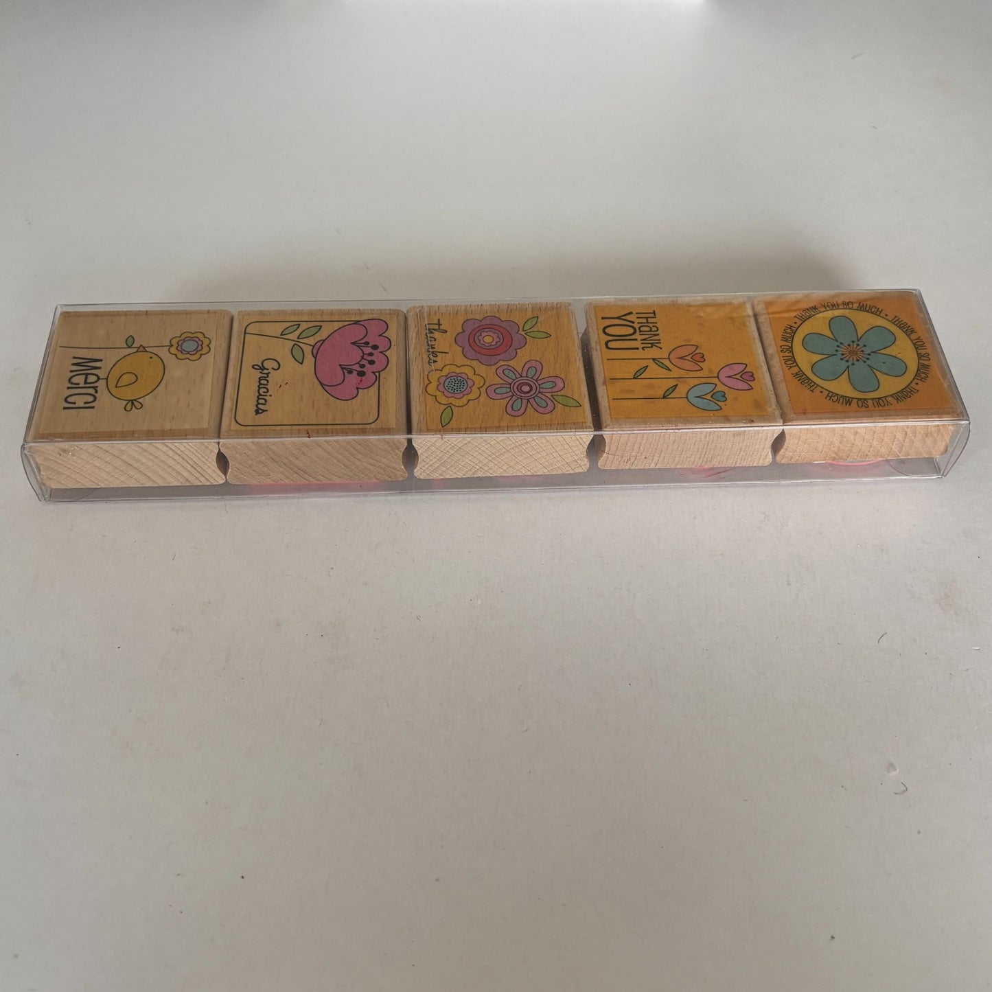 Thank You Rubber Stamp Set 5 Thank You Sentiments Cardmaking Merci Gracias Cardmaking Wood Mounted