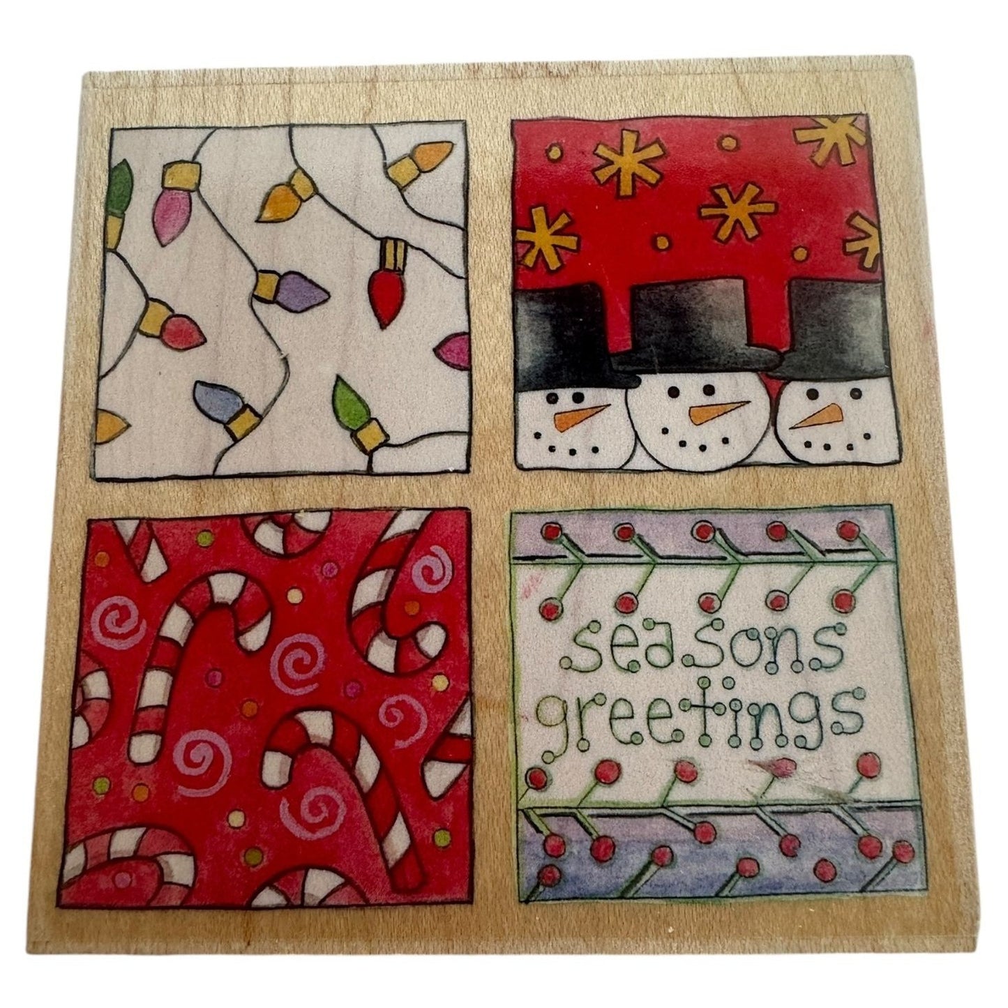 Stamps Happen Rubber Stamp Christmas Squares Seasons Greetings Candy Paula Best