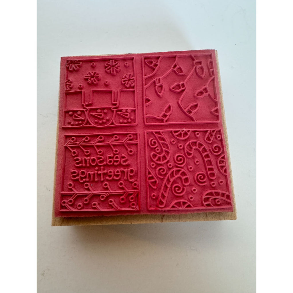 Stamps Happen Rubber Stamp Christmas Squares Seasons Greetings Candy Paula Best