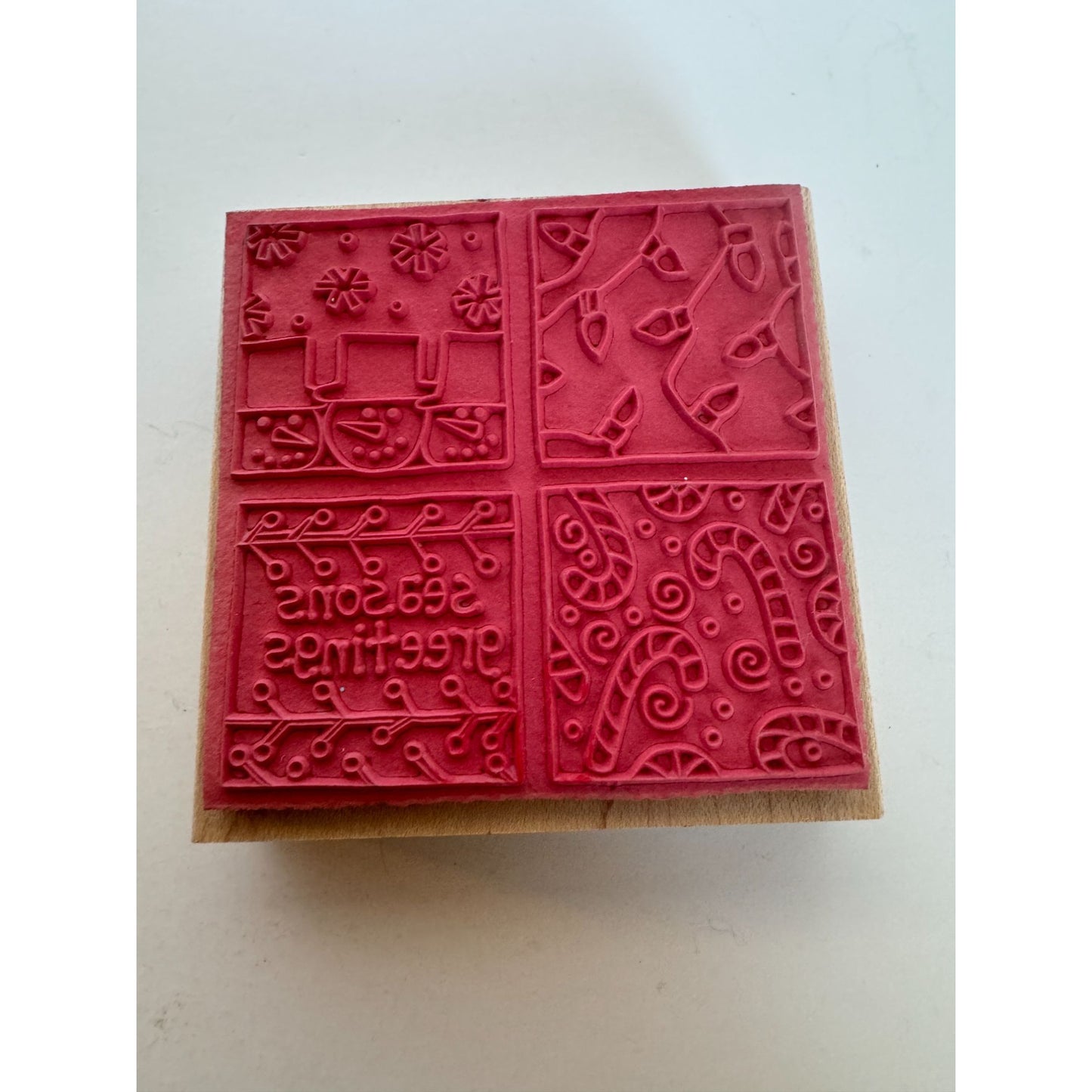Stamps Happen Rubber Stamp Christmas Squares Seasons Greetings Candy Paula Best