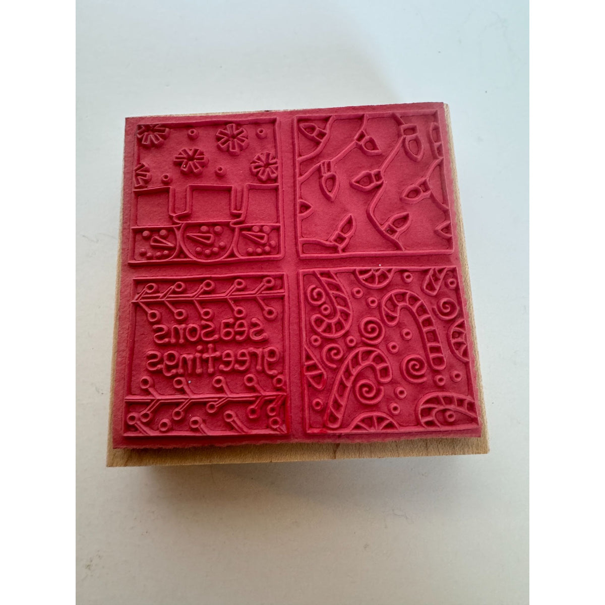 Stamps Happen Rubber Stamp Christmas Squares Seasons Greetings Candy Paula Best