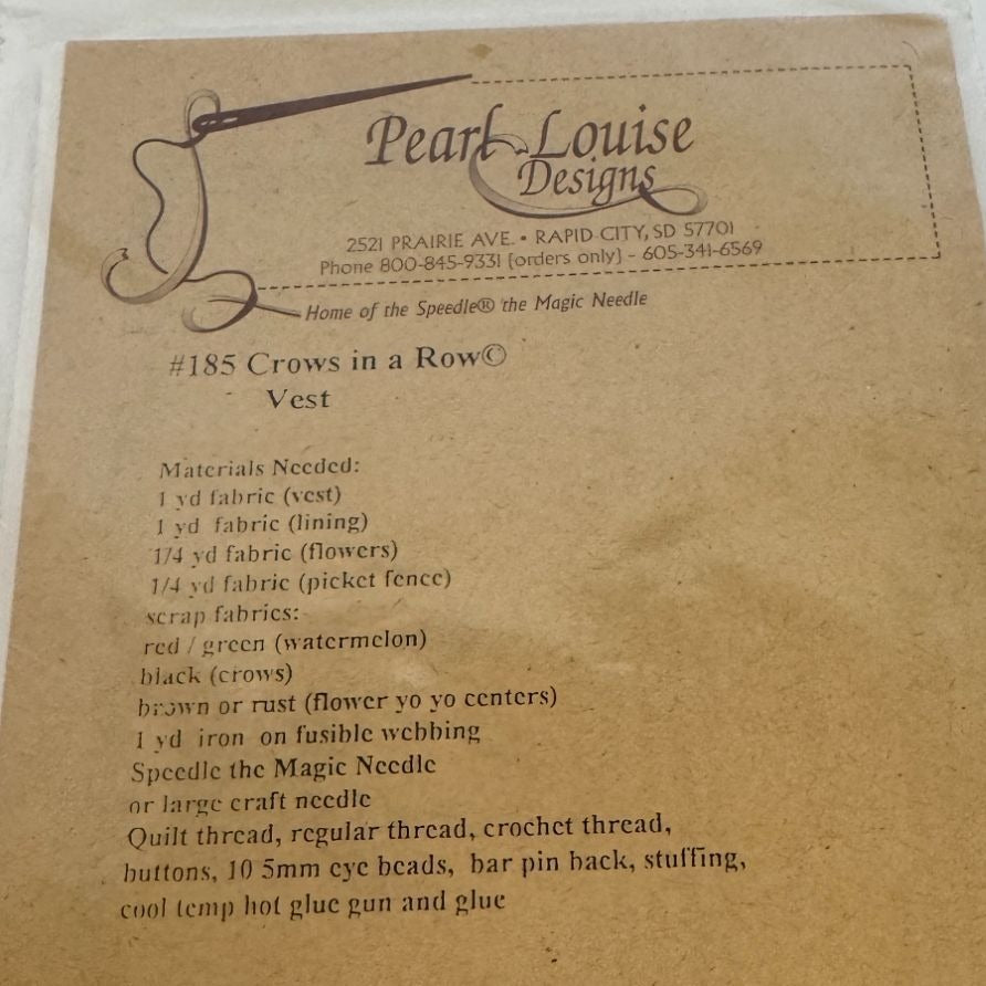 Pearl Louise Sewing Pattern Crows In A Row Vest Fall Quilting Applique Folk Art