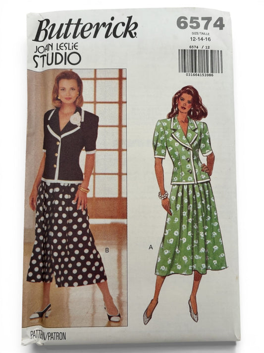 Butterick Sewing Pattern 6574 Work Outfit Minimalist Split Skirt 90s 12 14 16 UC