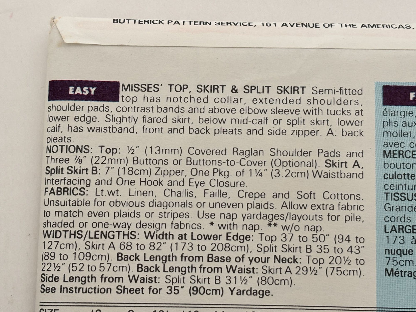Butterick Sewing Pattern 6574 Work Outfit Minimalist Split Skirt 90s 12 14 16 UC