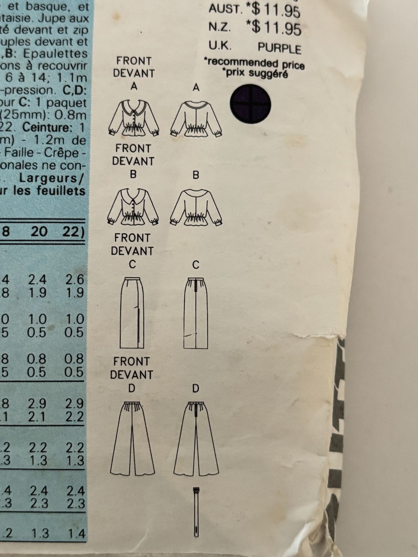 Butterick Sewing Pattern 6479: Misses' Blouse, Skirt, Pants and Belt