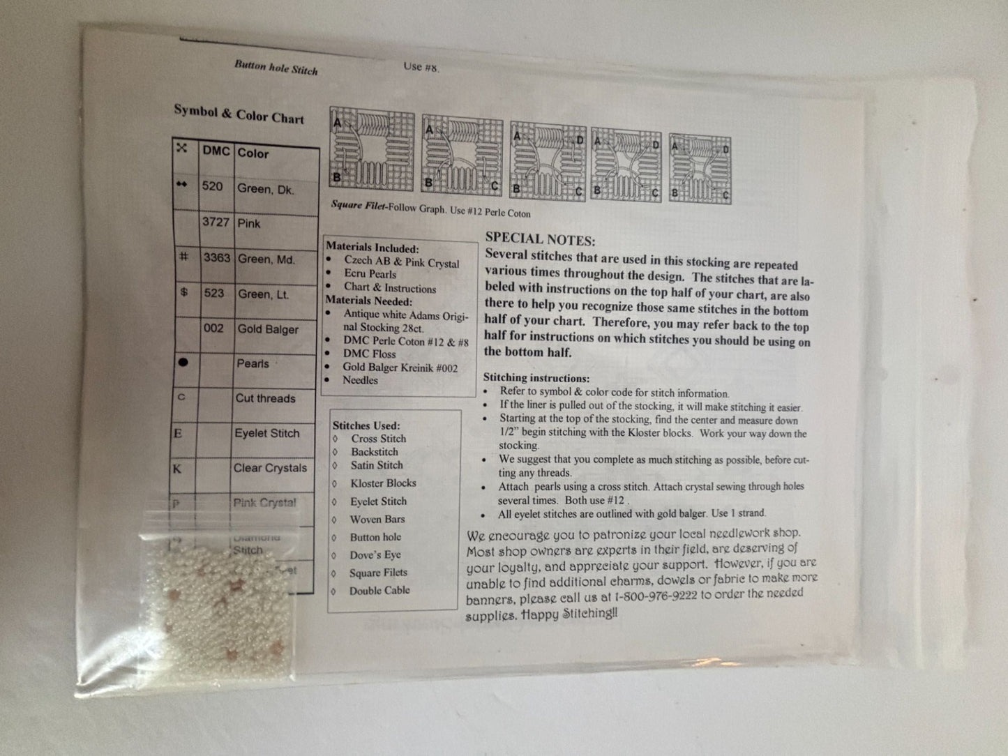 Hardanger and Crystal Christmas Stocking Pattern Embroidery Needlework Holiday Heirloom Project Chart Czech