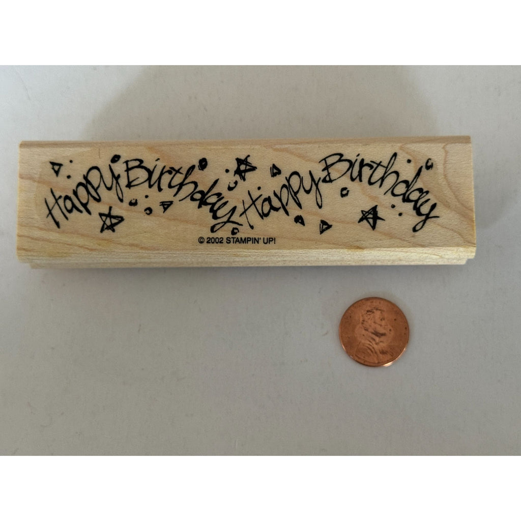 Stampin Up Rubber Stamp Happy Birthday Card Making Words Sentiment Party Wooden