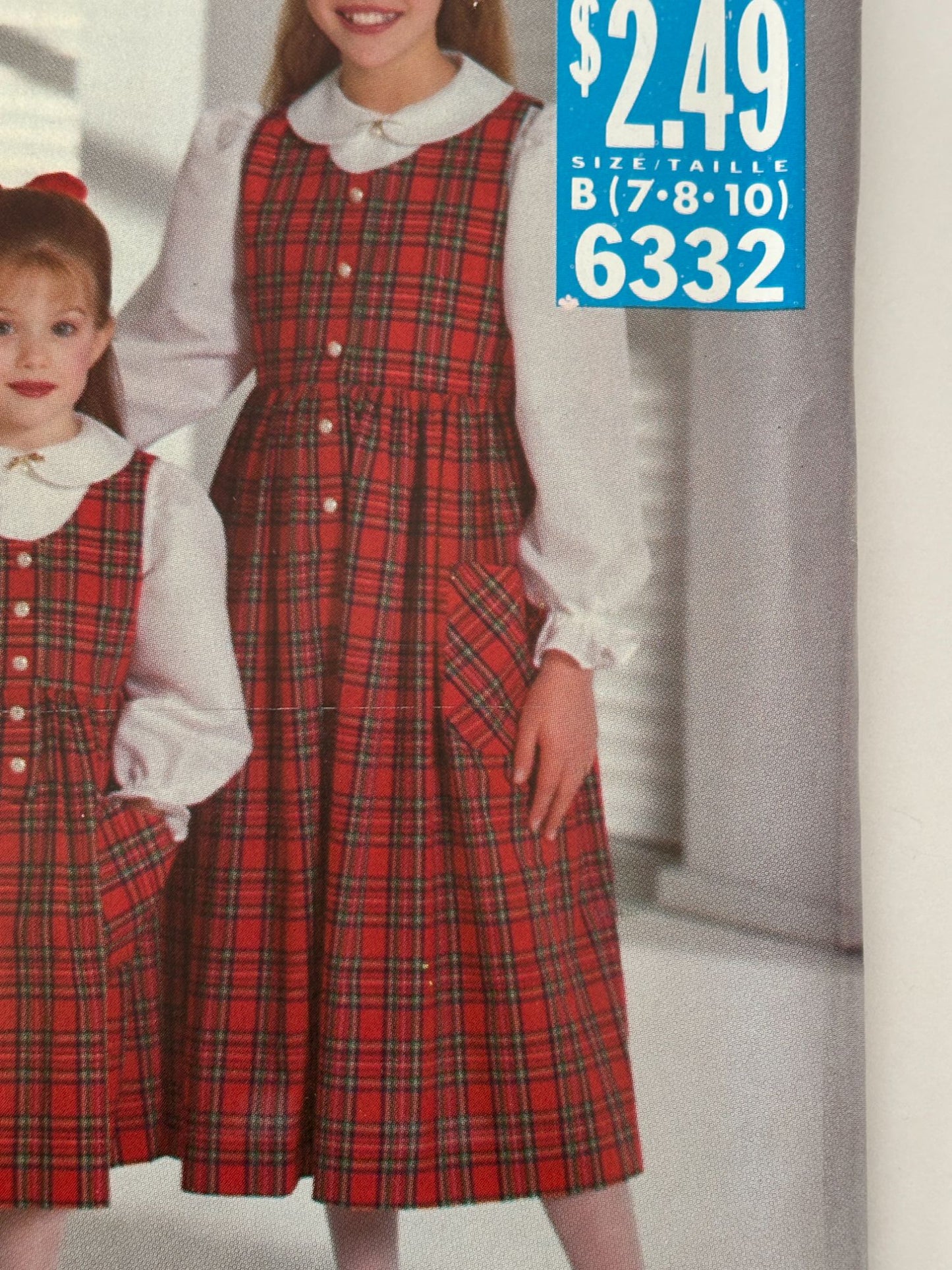 Butterick Sewing Pattern 6332 Girls Jumper Blouse Shirt Modest 90s Easy 7-10 UC