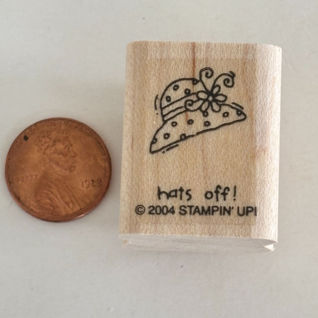 Stampin Up Rubber Stamp Hats Off Hat Fashion Mini Small Wood Mounted Cardmaking Congratulations
