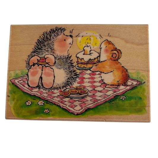 Penny Black Rubber Stamp Hedgehog Birthday Card Making Mouse Party Cake Friends
