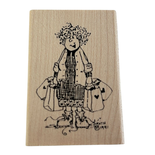 Judith Rubber Stamp My Ladies Grocery Shopping Bags Shopper Mom Mother Tired