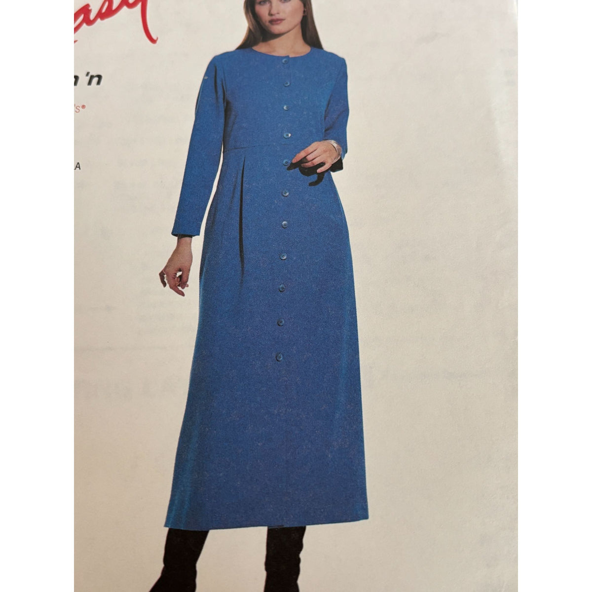McCalls Stitch N Save Sewing Pattern 3298 A-Line Dress Long Sleeve Pockets 8-14