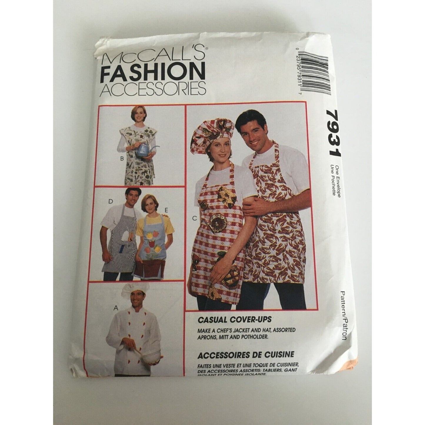 McCalls Sewing Pattern 7931 Chef Jacket Coat Hat Kitchen Apron Adult S M L Uncut