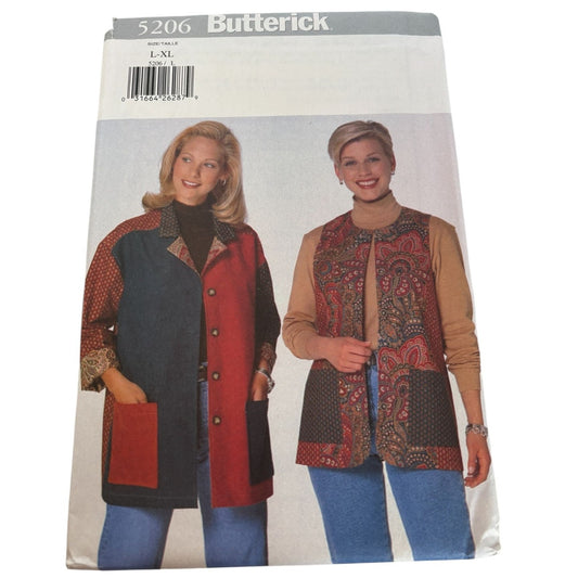 Butterick Sewing Pattern 5206 Misses Jacket and Vest Easy Casual L XL 16-22 UC