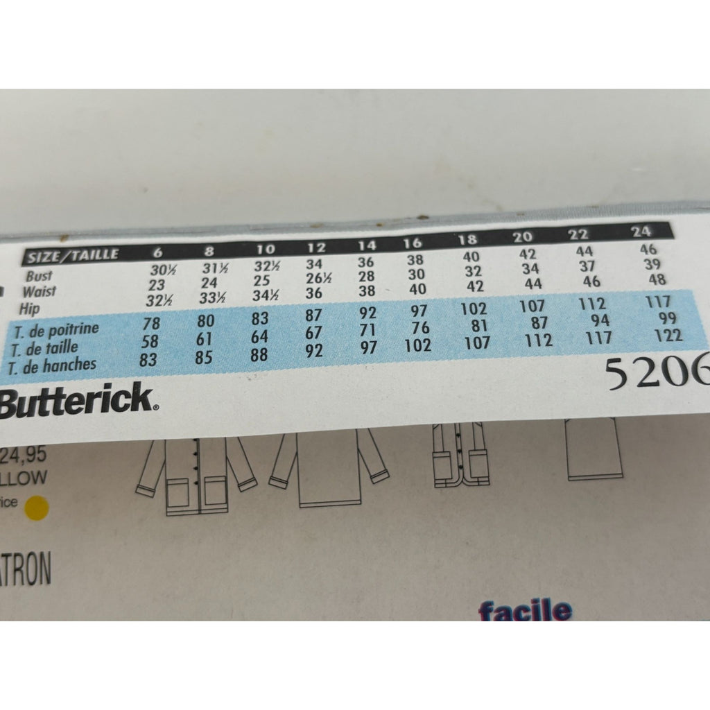 Butterick Sewing Pattern 5206 Misses Jacket and Vest Easy Casual L XL 16-22 UC
