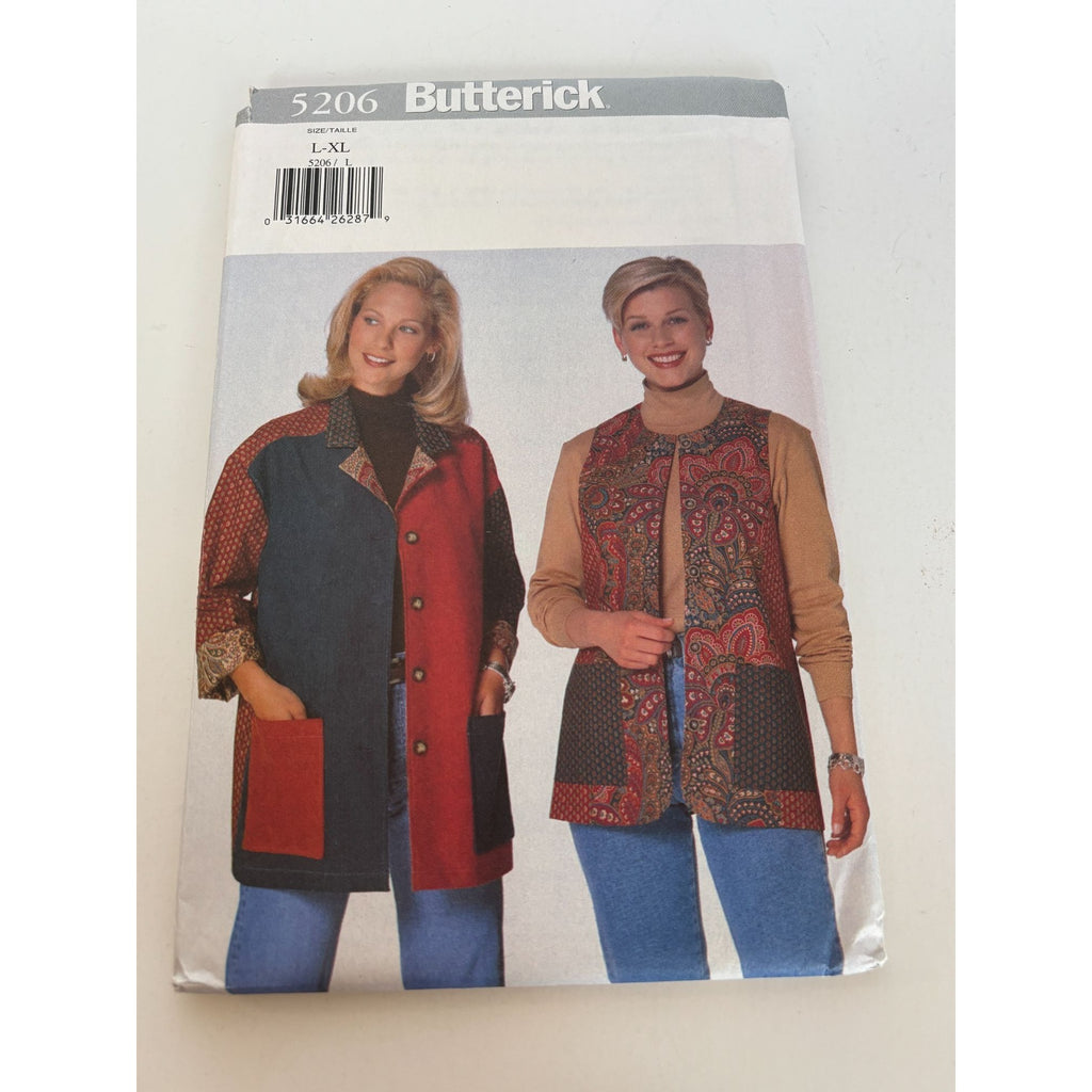 Butterick Sewing Pattern 5206 Misses Jacket and Vest Easy Casual L XL 16-22 UC