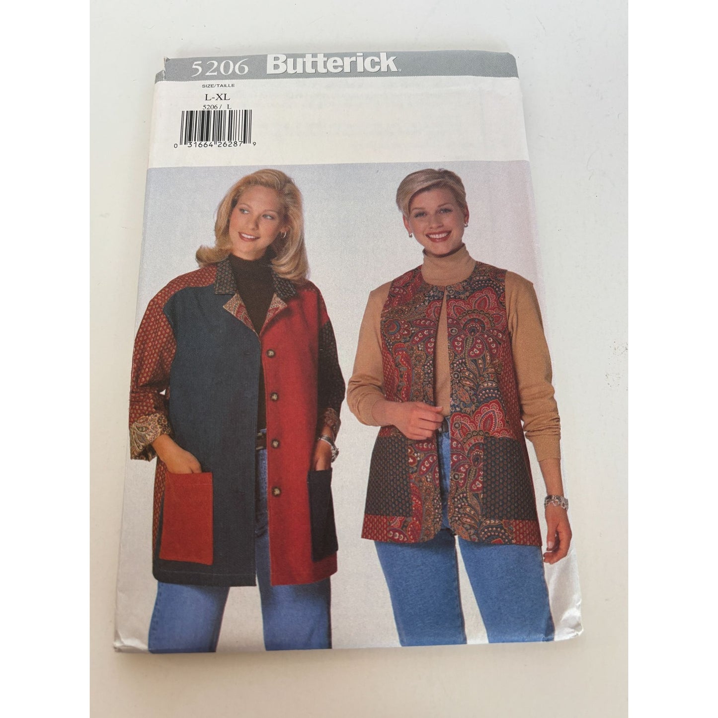 Butterick Sewing Pattern 5206 Misses Jacket and Vest Easy Casual L XL 16-22 UC