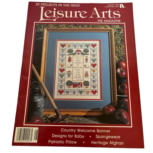 Leisure Arts Magazine August 1990 Cross Stitch Bible Verse Patriotic Pillow Flag