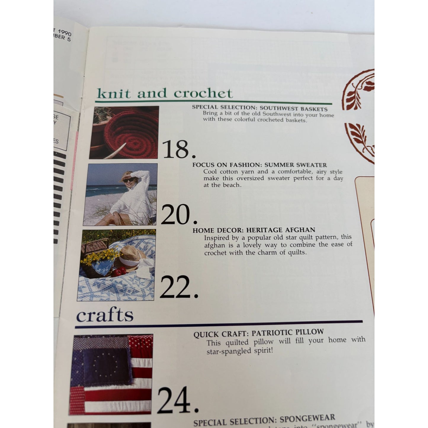 Leisure Arts Magazine August 1990 Cross Stitch Bible Verse Patriotic Pillow Flag