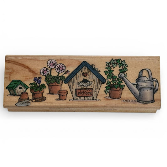 Hero Arts Birdhouse Border Rubber Stamp Garden Border Craft Stamp