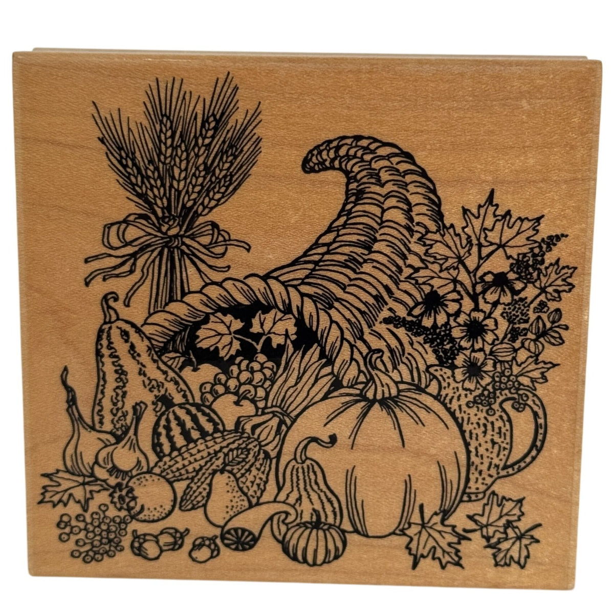 Embossing Arts Rubber Stamp Cornucopia Harvest Pumpkin Fall Thanksgiving Wood Mounted