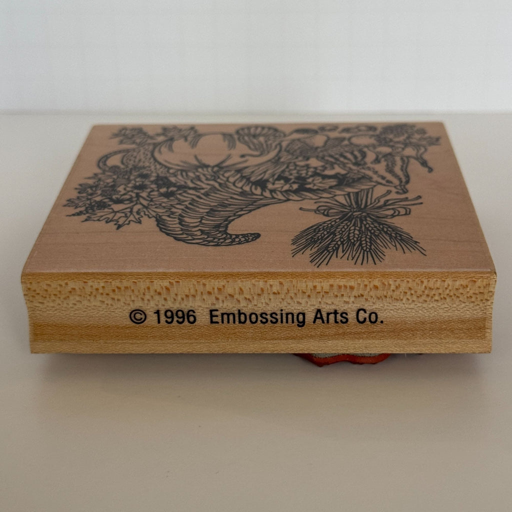Embossing Arts Rubber Stamp Cornucopia Harvest Pumpkin Fall Thanksgiving Wood Mounted