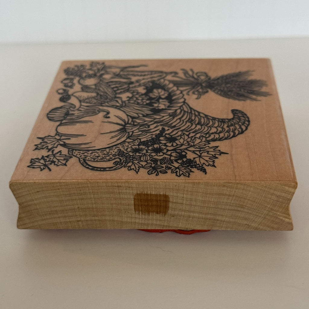 Embossing Arts Rubber Stamp Cornucopia Harvest Pumpkin Fall Thanksgiving Wood Mounted
