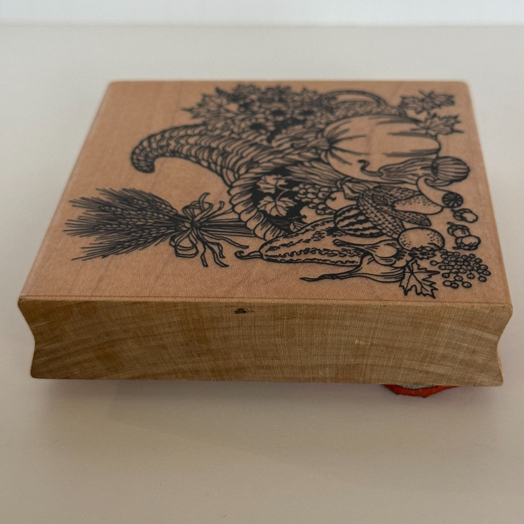 Embossing Arts Rubber Stamp Cornucopia Harvest Pumpkin Fall Thanksgiving Wood Mounted