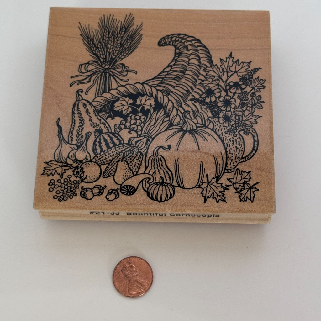Embossing Arts Rubber Stamp Cornucopia Harvest Pumpkin Fall Thanksgiving Wood Mounted