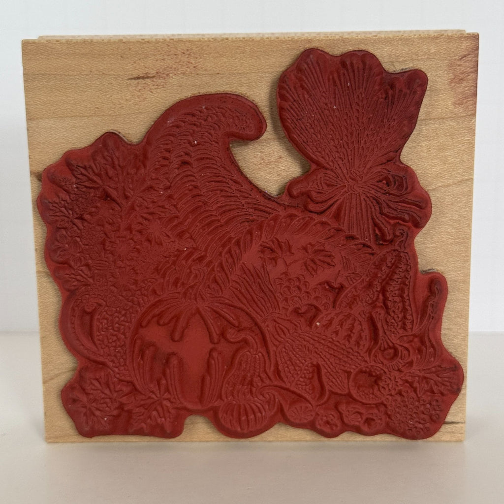 Embossing Arts Rubber Stamp Cornucopia Harvest Pumpkin Fall Thanksgiving Wood Mounted