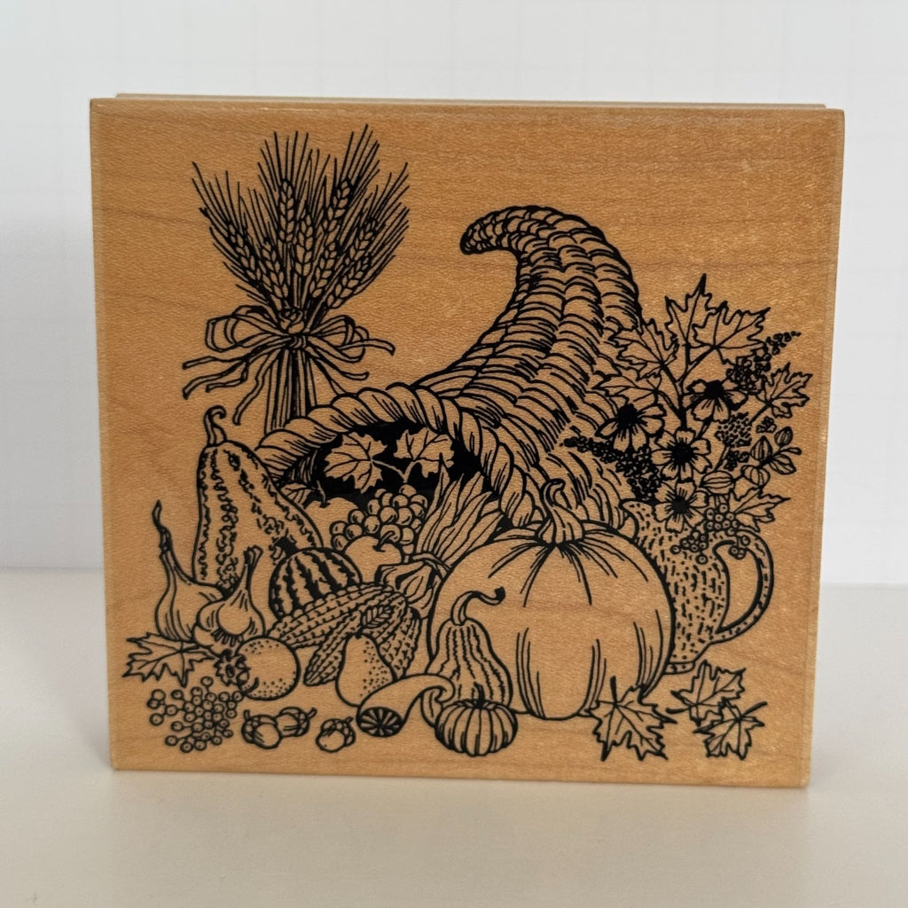 Embossing Arts Rubber Stamp Cornucopia Harvest Pumpkin Fall Thanksgiving Wood Mounted