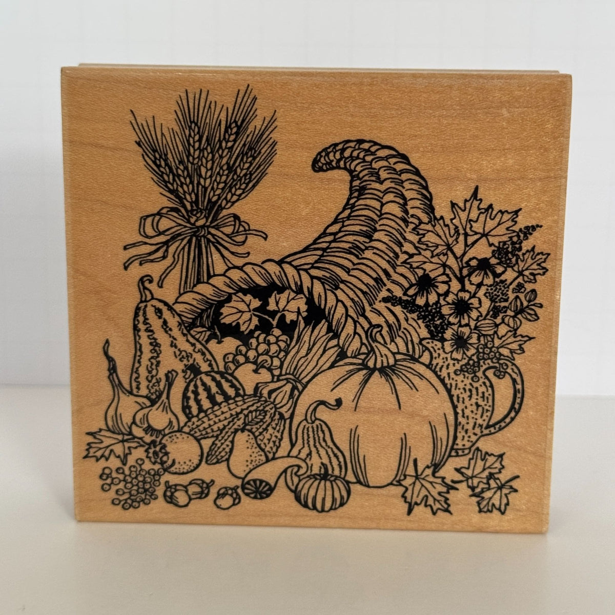 Embossing Arts Rubber Stamp Cornucopia Harvest Pumpkin Fall Thanksgiving Wood Mounted
