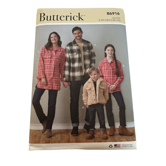 Butterick Sewing Pattern B6916 Flannel Shirts Family Childrens Adults Jackets UC